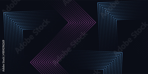 Abstract dark futuristic technology banner background. Glowing pink and blue arrow lines graphic design. Modern geometric lines pattern. Suit for cover, poster, banner, brochure, presentation, website