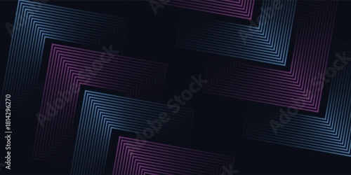 Abstract dark futuristic technology banner background. Glowing pink and blue arrow lines graphic design. Modern geometric lines pattern. Suit for cover, poster, banner, brochure, presentation, website