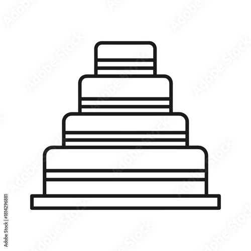 Simple black and white line icon illustration of a tiered wedding or celebration cake isolated on