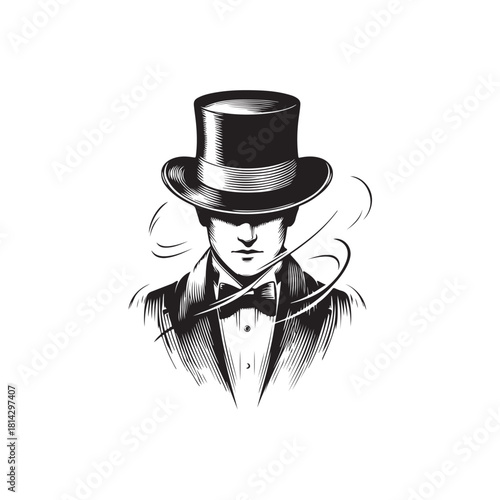 Vector illustration of a male magician wearing a magic hat, cartoon and simple style, suitable for poster design, logo or decorative elements with a magic theme.
