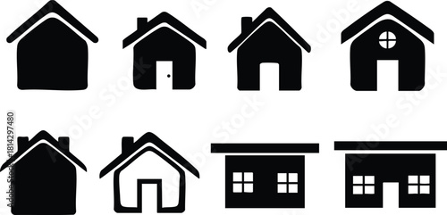 House icons vector set with different roof styles and window designs for architecture and real estate projects