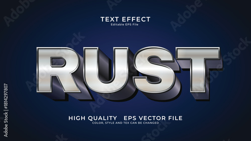 Rust text, metallic silver style editable text effect