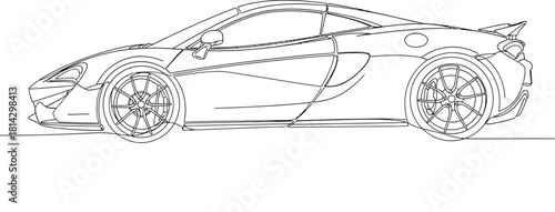 Sleek sports car line art showcasing automotive design and engineering prowess