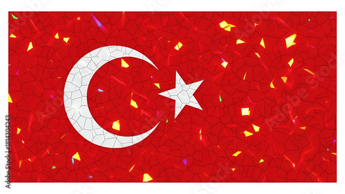 Turkish flag design with crescent and star, a mosaic texture, and vibrant light effect