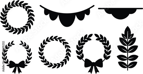 Laurel wreath vector collection with decorative garlands and leaf branches for design and celebration elements
