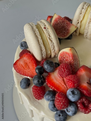 Cake with Berries and Macaron