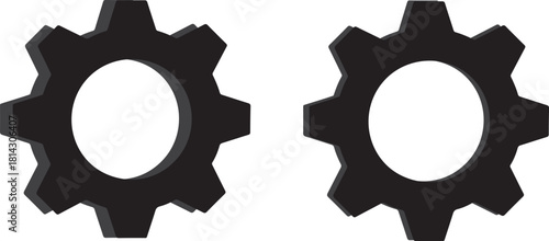 3D Rendered Black Gear Icons with Drop Shadow for Settings and Mechanics.
