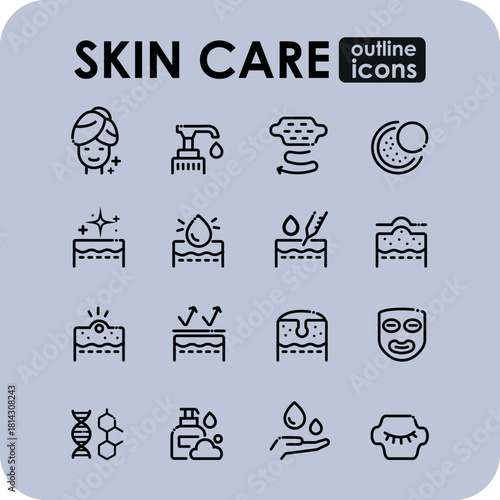 Beauty and Skin Health Line Icons Collection.
