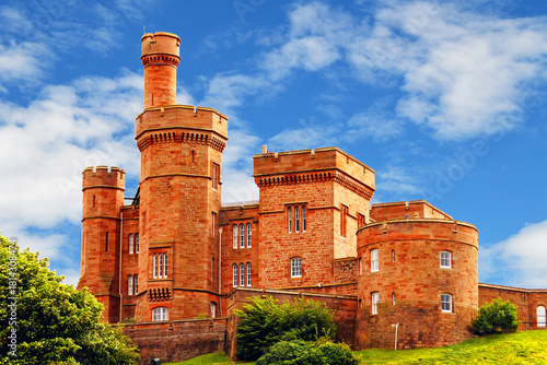 Inverness Castle sits atop a cliff overlooking the River Ness in Inverness, Scotland. It’s a 19th-century red-sandstone structure built in 1836.