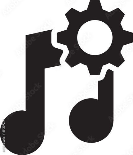 Black Music Settings Icon. Sound Configuration Symbol Vector Illustration on White Background.