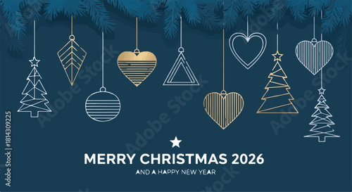 Elegant Modern Geometric Line Art Christmas Ornaments Vector Background