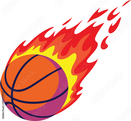 Fiery basketball with dramatic flames trailing behind