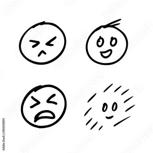 Hand drawn doodle set of four different emotion face icon