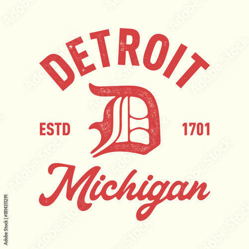 Streetwear design graphic tee templates ideas. Detroit, Michigan print, vector illustration, for t-shirt graphic.