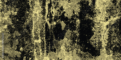 Grungy and distressed abstract texture with a dark black base and scattered speckles of light yellow and beige, evoking a weathered, vintage, or industrial aesthetic for creative use