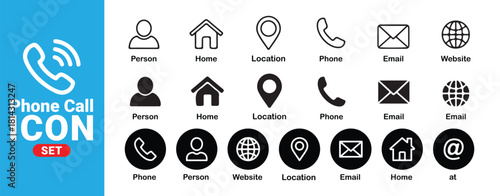 Contact icon set vector illustration person home location phone email website for business card