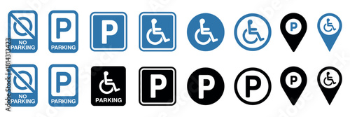 Car Parking Icons Set. Map Parking Pointer and Vehicle Spot Vector Illustration
