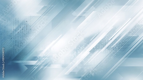 Abstract blue diagonal lines and shapes flow across a light backdrop, used for tech