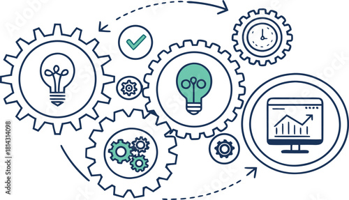 Hand drawn business gear icons set