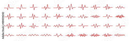 Red ECG Pulse Line Set – Minimal Heartbeat Waveform Symbols Collection