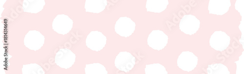 Soft blush pink and white polka dot background vector pattern with distressed or uneven hand-painted edges. Cute feminine texture for baby girl nursery decor, wedding invitations, beauty packaging, or