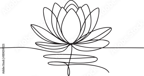 Minimalist Single Line Lotus Flower Drawing Vector Illustration