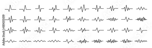 Black ECG Pulse Line Set – Minimal Heartbeat Waveform Symbols Collection