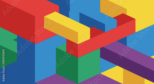 An abstract illustration featuring a vibrant composition of geometric shapes, creating a dynamic and colorful visual experience.