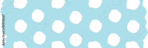 Whimsical seamless light blue polka dot pattern with irregular or hand-painted distressed edges on an isolated white background. Cute vector texture for children's designs, baby shower invitations, cr