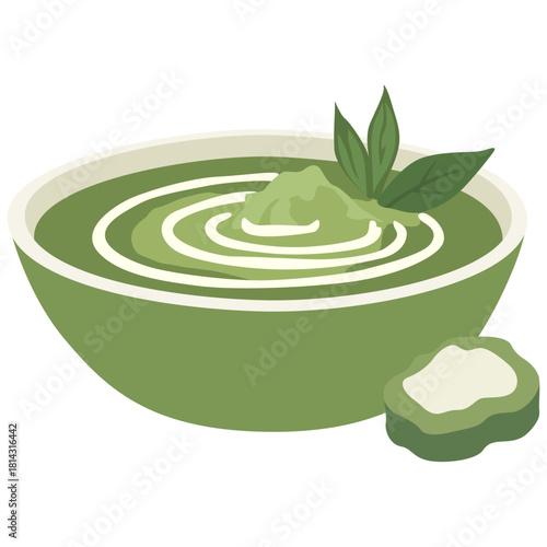 Sup Pesto Cream Pesto Cream Soup Illustration
