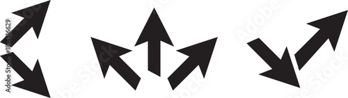 Set of Multi Directional Arrow Icons. Converge, Diverge, and Spread Movement Symbols.