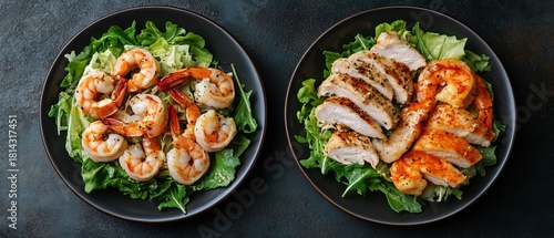 Fototapeta Naklejka Na Ścianę i Meble -  Elevated Caesar Salad with Shrimp Platters