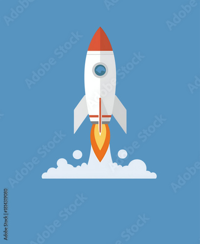 a simple 2D flat design icon of a rocket launching