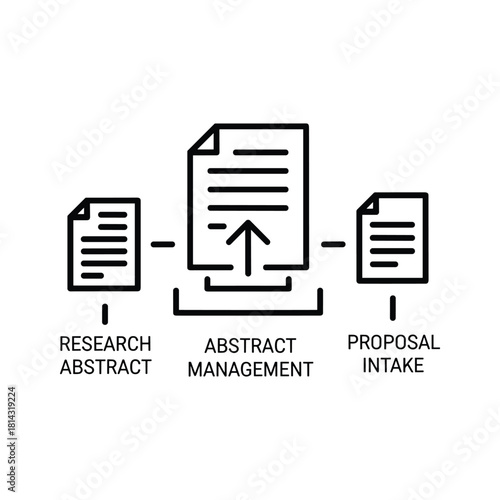 Workflow diagram showing research abstract management process with proposal intake, isolated on