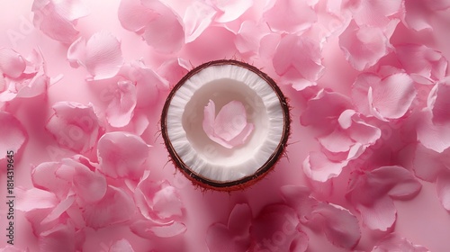 Elevated coconut on pink backdrop