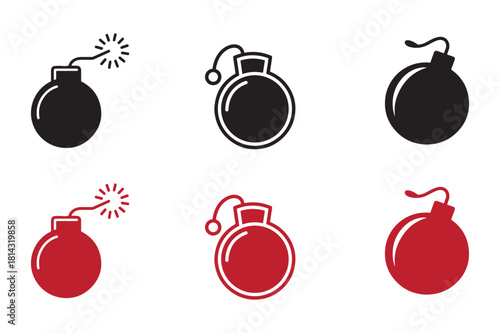 Bomb vector icons with burning fuse, set of bomb icon silhouette vector illustration