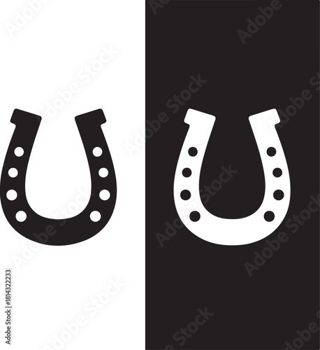 Black and white horseshoe icon set vector