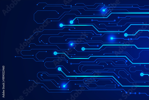 Glowing blue PCB texture with modern circuitry lines. Perfect as a high-technology digital backdrop.