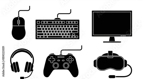 Computer and Gaming Devices Hardware Vector Icon Set