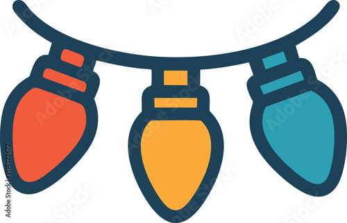 Christmas string lights icon in flat colorful outlined style