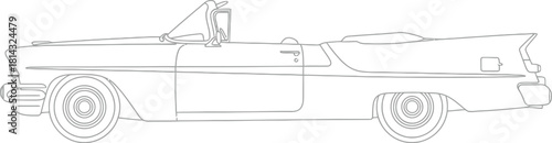 Classic convertible car line art illustration on a clean white background