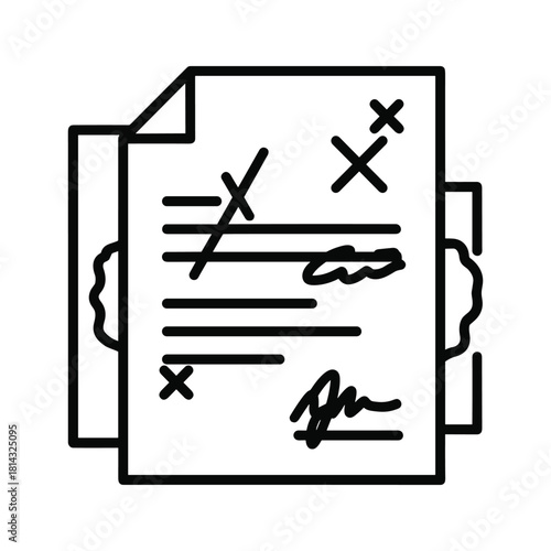 Document with signature, cross marks, and annotations isolated on