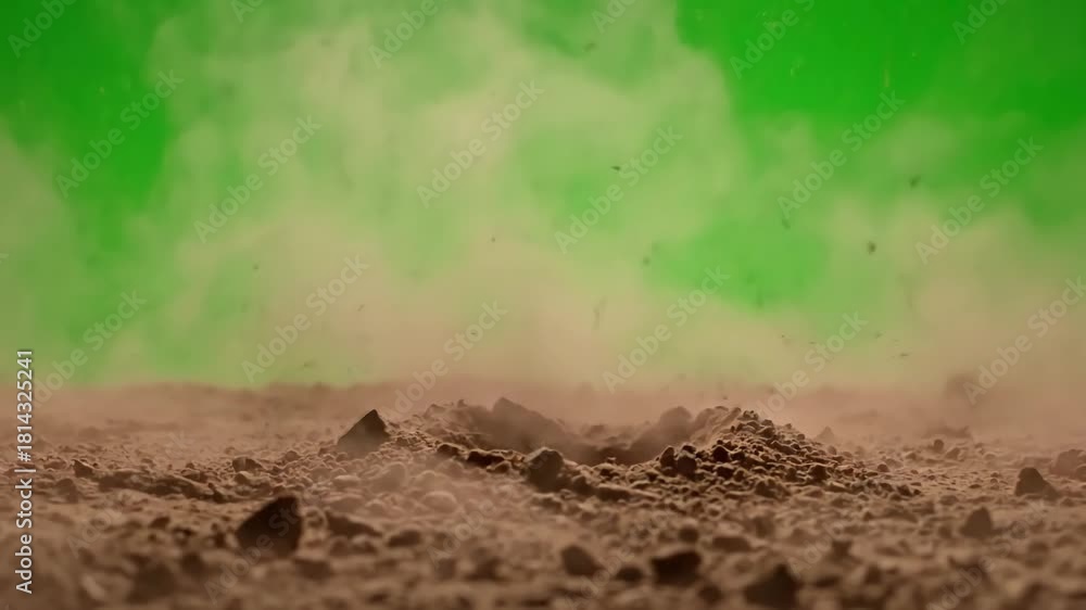 Green Screen bullet hit on dirt with chunks and debris flying dusty ...