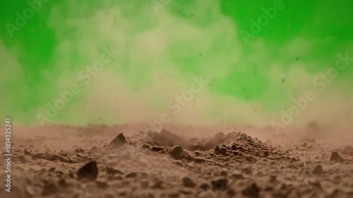 Wallpaper Mural Green Screen bullet hit on dirt with chunks and debris flying dusty explosion black background alpha channel close up variations scene 4 distortion, overlay, glitch, static noise, scan lines Torontodigital.ca