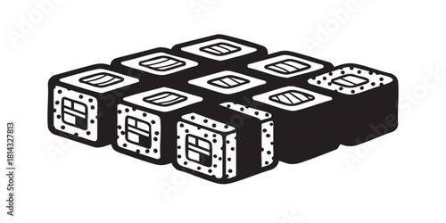 Sushi pieces line icon, japanese food concept. Vector graphics. Seaweed cubes with rice and fish fillet, fastfood sign on white background, style icon mobile or web desig