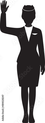 Silhouette woman with raised hand wearing uniform against transparent backdrop is easily editable
