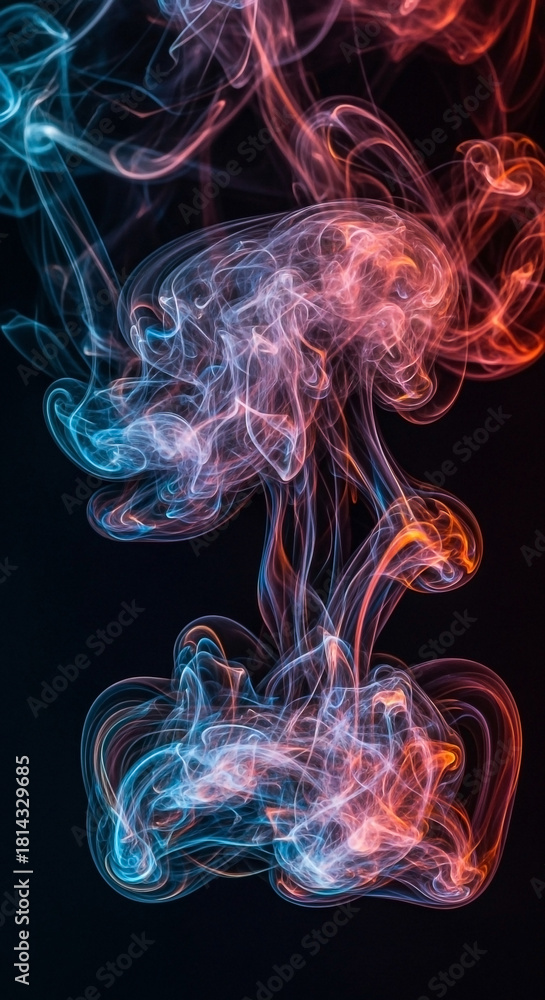 Obraz premium Intricate dance of intertwined smoke streams in mesmerizing shades of neon glow