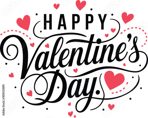 Happy Valentine’s Day handwritten calligraphy text with heart of valentines day, lettering, flyers, invitation, posters, brochure, banner, greeting card, vector illustration