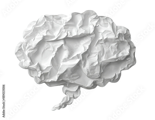 Artistic rendering of a thought bubble sculpted from crumpled white paper against a black backdrop