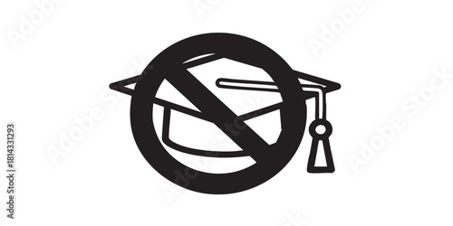 No graduation student hat line icon, prohibition concept, education is prohibited sign on white background, outline style for mobile web design. Vector graphics.